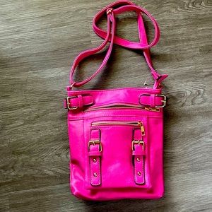 Hot Pink Cross Body Purse with Long Strap and Chrome Details. Never used.
